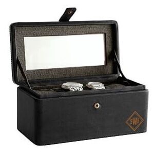 Mark and Graham, Rustic Leather 4-Slot Watch Box, Black, Personalization: SLH